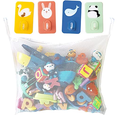 45*35cm Filet pour Jouet de Bain Rangement Jouets Bain -avec 4 Crochets Amusants