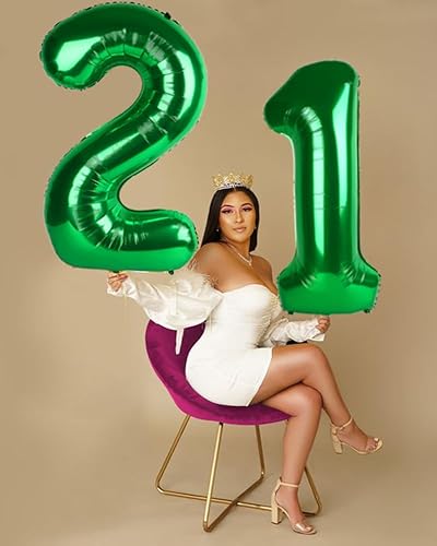 Miniatura 2 de Globo verde oscuro del número 2 de 40 pulgadas, dos globos del número 2, decoraciones de fiesta de cumpleaños de 21 para celebración, graduaciones,