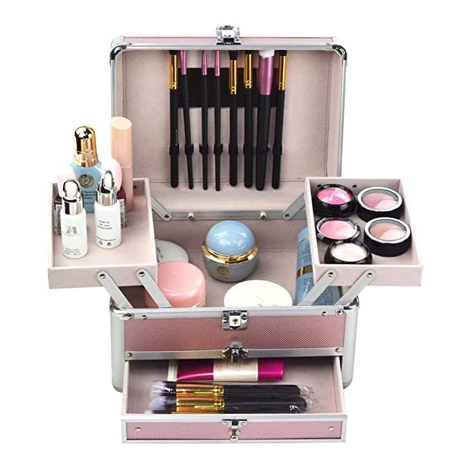 Adson Professional Beauty Makeup Cosmetic Vanity Case (Doll Print Pink) 3