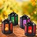 Produktbild Orientalische Laternen 4 Set Laterne Akula bunt 10cm | 4x Orientalisches Windlicht aus Metall & Glas in 4 Farben | Marokkanische Glaslaterne für draußen als Gartenlaterne in Rot - Lila - Grün - Orange