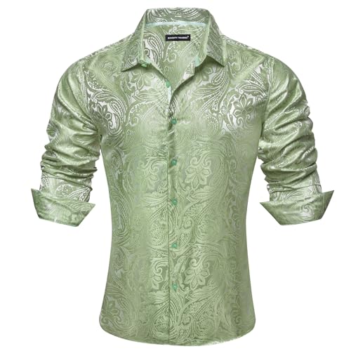 Barry.Wang Men's Silk Shirts Button Down Dress Shirt for Men Satin Paisley Floral Long Sleeve Cowboy Casual Mexico Shirts2