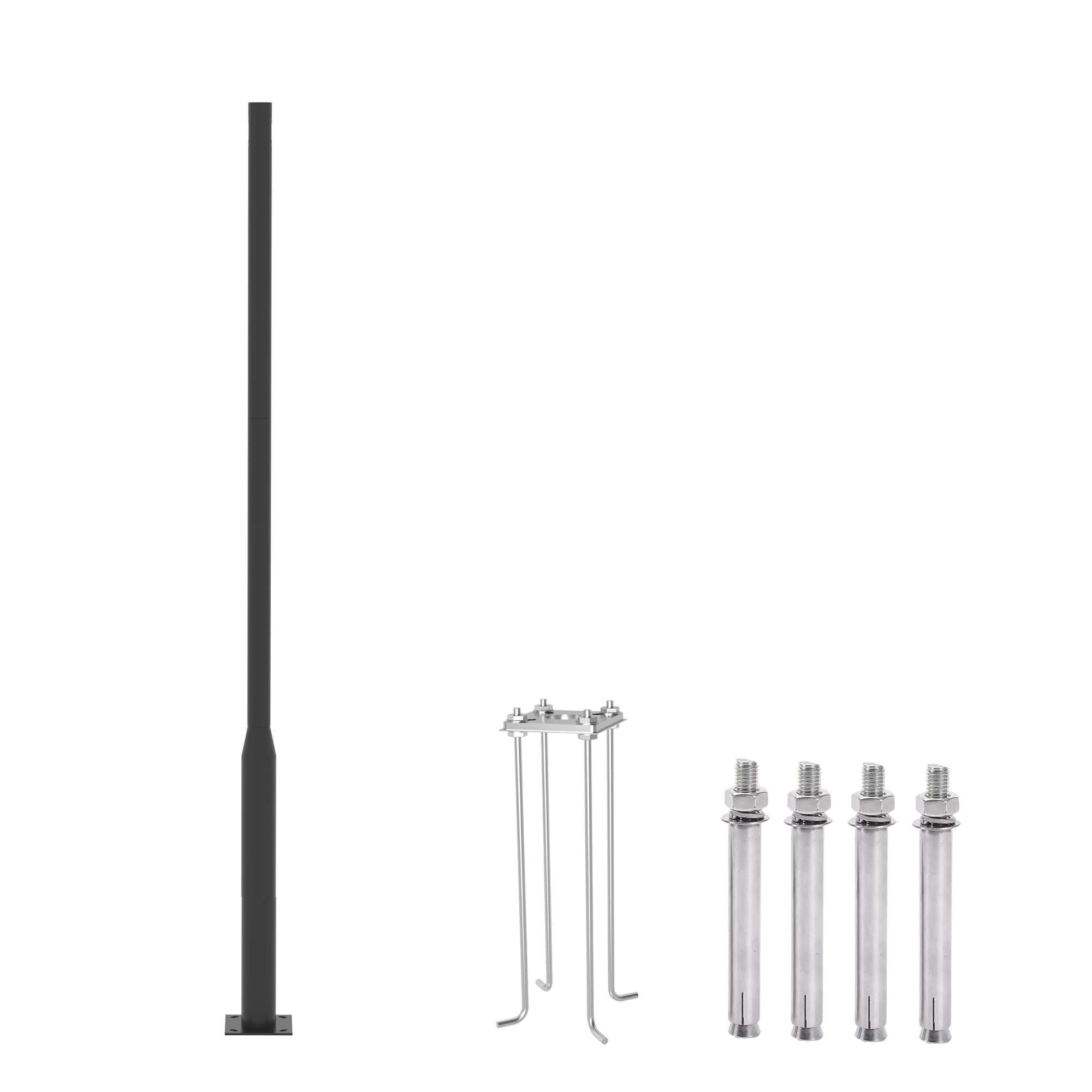 Round Steel Street Light Pole 10 FT Spliy Type Design Street Lamp Post with Mounting Rebar Cage Base for Street, Patio, Backyard, Park and Monitors