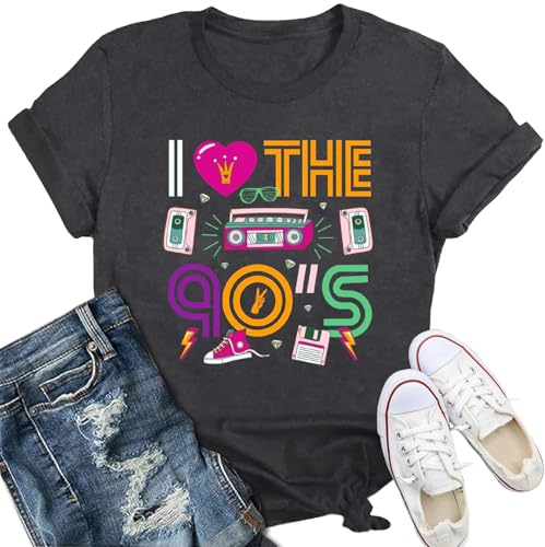 Image of SUWATOIN Womens 90s Vibe Shirt I Love 90s Tshirt Retro Music Lover Tee Tops Grey