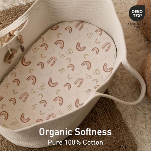 Image of Gllquen Baby Organic Cotton Bassinet Sheets (33 inchx17 inch) 2-Pack Khaki | 100% Cotton Bassinet Mattress Sheets, Compatible with Halo, Graco, Baby Delight. Soft, universal fitted for girls boys unisex