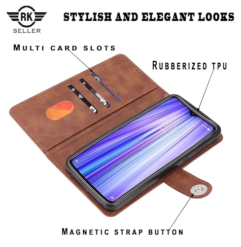 Image of Flip Back Cover Case for /Vivo Y18 5G | PU-Leather Finish & Magnetic Stand with Card Holder | Shockproof | Mobile Case Cover for Vivo Y18 5G (Brown)
