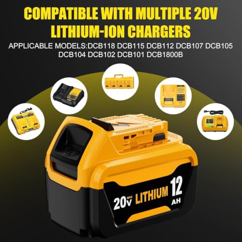 Image of 2Pack 12000mAh High Capacity DCB206 Replacement for Dewalt 20V Max Battery