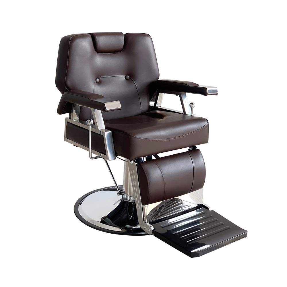 Friseurstuhl Modern Verchromt Braun Hydraulisch Neigbar 360° Salon 110x70x100-113 cm