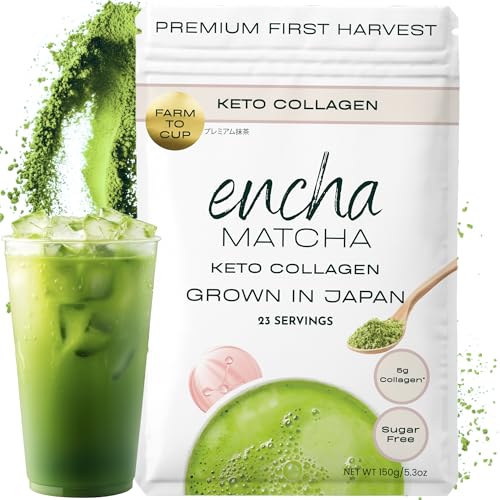 Encha Matcha Latte Powder - Keto Collagen Matcha Powder with Protein - First Harvest - Premium Japanese Macha - 150g / 5.3oz