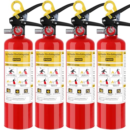 Image of 4 Pack ABC Dry Chemical Fire Extinguisher, 2.5 lb 1-A:10-B:C Fire Extinguisher for Home, Office, Boat, Truck, Quick Release Handle, Ideal for Electrical & Grease Fire