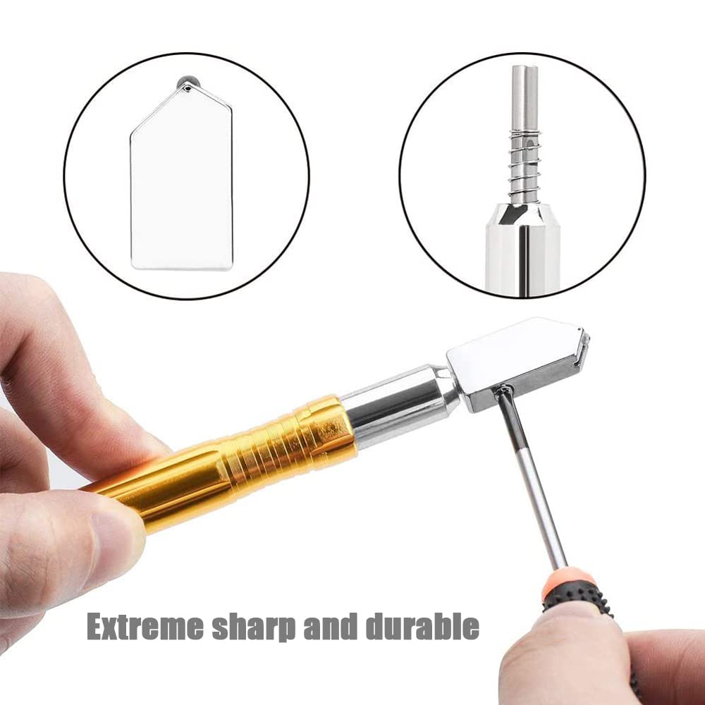 2 Pezzi Tagliavetro Piastrelle, Tagliavetro Professionale per Vetro di Taglio in Carburo di Tungsteno Tagli 3-15 mm Vetro con Impugnatura in Lega di Carburo