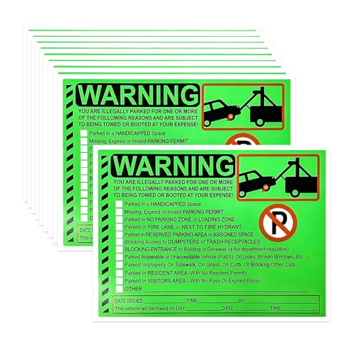 ZNDAW 20 PCS Parking Violation Stickers 5.5 x 7.5 inch Fluorescent Label No Parking Warning Decals Hard to Remove Super Sticky Towing Warning Sticker for Illegally Parked Vehicle