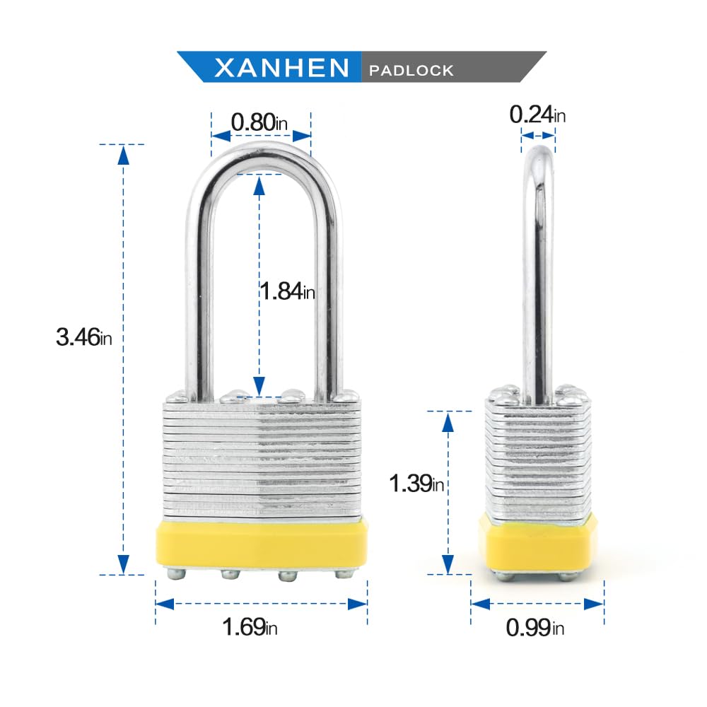 Lot de 6 cadenas à clé en acier laminé robuste avec clés identiques, cadenas à anse longue, corps de 40 mm de large