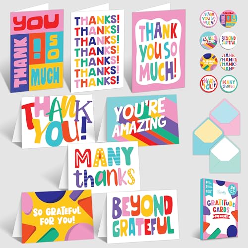 Decorably 24 Pack 6x4in Gratitude Cute Thank You Cards for