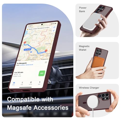 Image of for Samsung Galaxy S25 Ultra Case, Matte Magnetic Phone Cover, Wine Red | Fit for MagSafe, Screen Protector included, Shockproof Military Grade Protection, Translucent Frosted Back