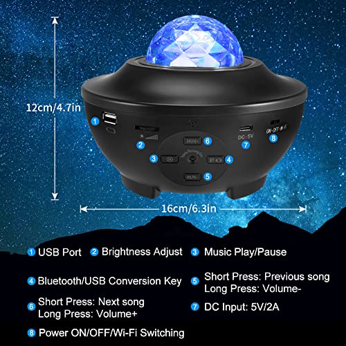 Smart Wifi Star Projector, Joycabin Galaxy Projector Led Ocean Wave Night Light With Bluetooth Speaker, Remote Control Color Changing Star Sky Projector Lamp For Kid Adult Decor Party Home Theatre #TOP5
