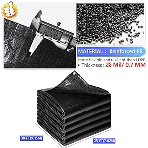 Reinforced pe pond liner 25 x 30 ft 28 mil sun resistant preformed pond liner hemmed edge with buttonholes liner for outdoor large ponds fishkoiduck pond garden waterfall waterscape black  urban country home decor