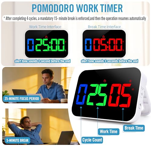 TXL Digital Timer for Classroom, Pomodoro, Gym & Kitchen – Rechargeable Magnetic Countdown Timer, Large LED Display, Loud Alarm, 3 Volume Levels & 3 Brightness Settings - Image 2