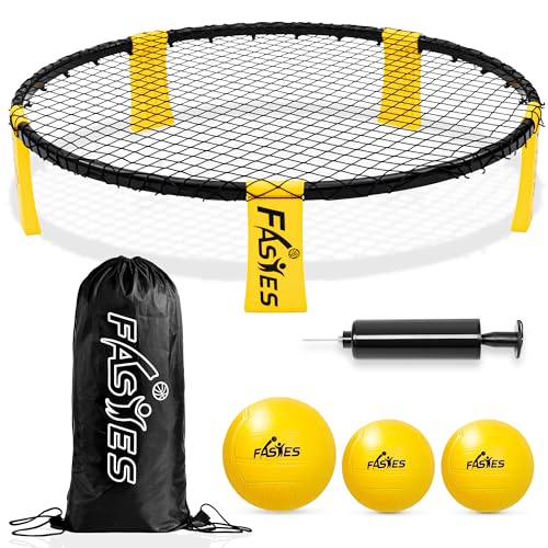 Fastes Outdoor Beach Ball Game Includes 3 Balls, Net and Carrying Bag -Roundnet Game Set for Adults, Kids, and Family - Perfect for Beach, Yard, Lawn, Backyard, and Park