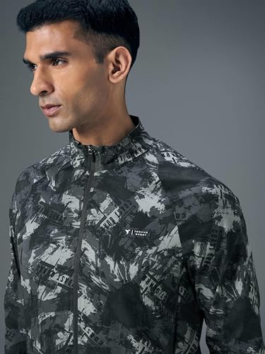 Image of TECHNOSPORT Men's Slim Fit All Over Print High Neck Jacket With TS-Flexi for Gym, Training, Winterwear
