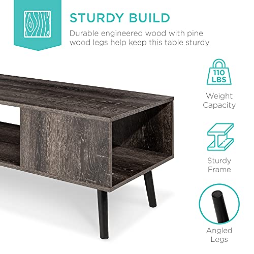 Best Choice Products Wooden Mid-Century Modern Coffee Accent Table Furniture w/Open Storage Shelf - Image 5