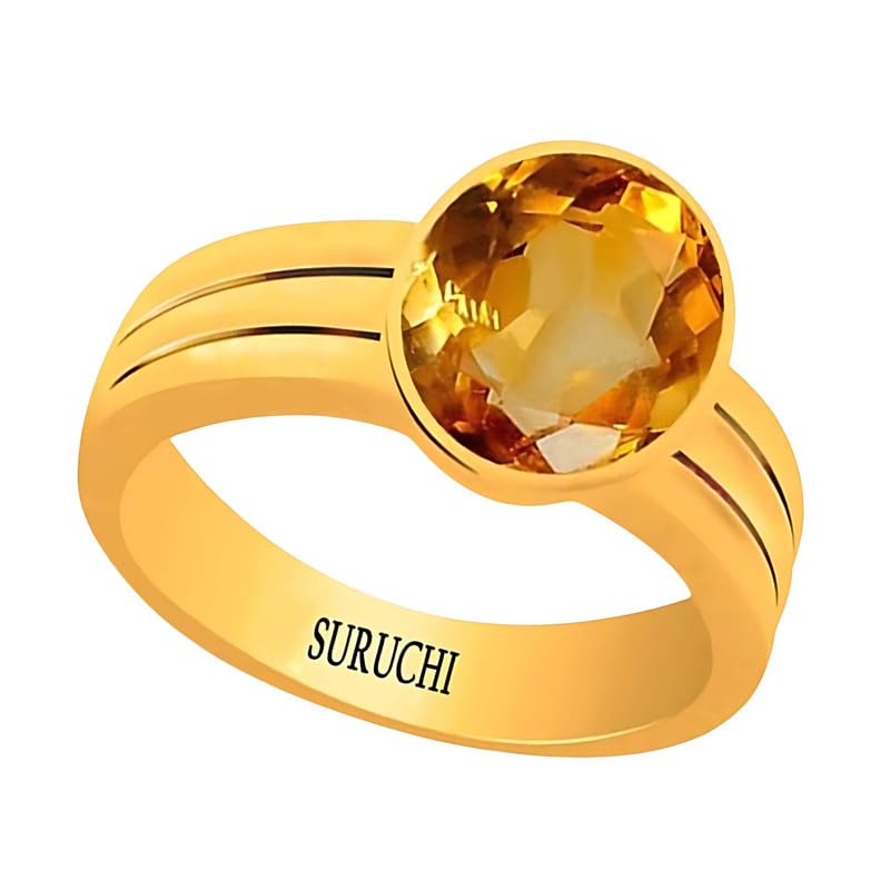 Citrine/Sunehla 3.25 Ratti or 3 Carat Astrological Gemstone Panchdhatu 22K Gold Plated Ring for Men & Women
