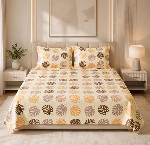 Image of HOMEKART 210 TC Premium Cotton Double Bed Bedsheet with 2 Pillow Covers | Double Bed Sheet Set | Soft, Breathable, Skin Friendly, Wrinkle Resistant & Fade Resistant |228 x 254 cm | Bedding for Home
