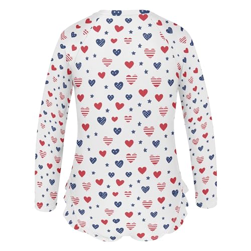 July 4th Independence Day Heart Girls Long Sleeve Rashguard Swimsuit UV Protection One-Piece Swimwear B04045903