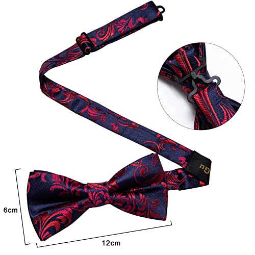 Image of DiBanGu Paisley Pre-Tied Bow Ties for Men Silk Adjustable Bowtie and Pocket Square Cufflinks for Wedding Party