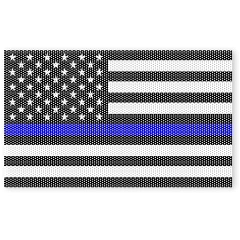 1PC Perforated Thin Blue Line Decal - 10x6 Inches - See-Through - American Flag Sticker for Trucks Cars Vehicles Window - Police Blue Lives Matter Back The Blue Law Enforcement Decals Rear Car Bumper Cover