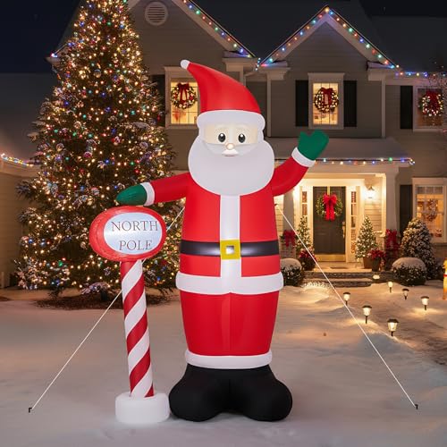 Image of Bonnlo 8.2FT/250cm Christmas Inflatable Outdoor Decoration, Inflatable Santa with North Pole Sign, LED Lighted Outdoor Blow Up Decor, Built-in 3 Lights Yard Decoration for Garden Lawn Xmas Display