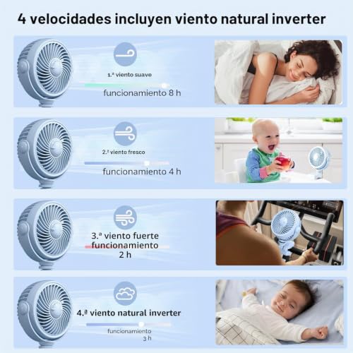 Miniatura 6 de Nauttxon Ventilador De Clip Para Cochecito De Bebé Recargable Ventilador Portátil Con Batería Usb Para Cochecito, Cuna, Bicicleta, Playa, Viajes, Camping, Rotación De 360 , 4 Velocidades De Viento,
