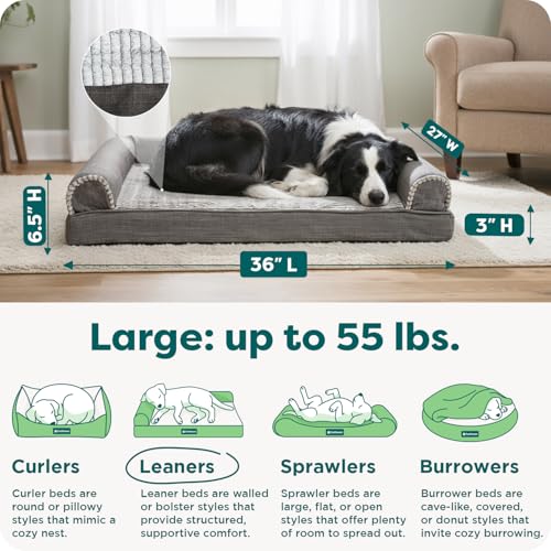 Image of Furhaven Orthopedic Dog Bed for Large /Medium Dogs w / Removable Bolsters & Washable Cover, For Dogs Up to 55 lbs - Luxe Faux Fur & Performance Linen Sofa - Charcoal, Large