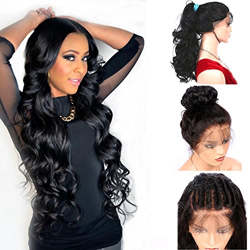 Vvan Glueless Lace Front Wig Long Body Wave Natural Black Heat Resistant Natural Hairline Hair Synthetic Lace Wigs For Women With Baby Hair 24"