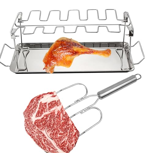 Trommelstock-Bratrahmen – Hitzebeständiger Hähnchenhalter Aus Stahl, Einschließlich Truthahnzinken, Rostkocher, Verwendung Auf Gartenterrasse, Küchengerät, Grillen,...