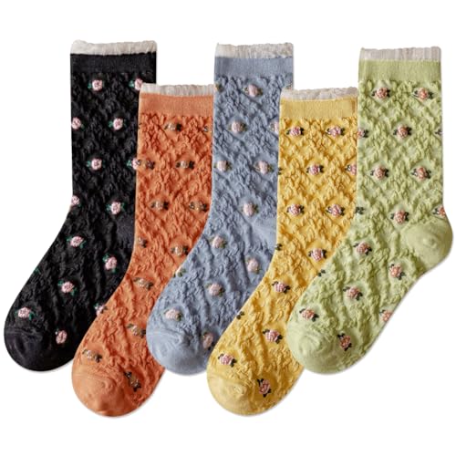 Image of IIG Womens Novelty Cotton Crew Socks Cute Animals Socks Fun Flower Socks (fit women's shoe size 5-9)