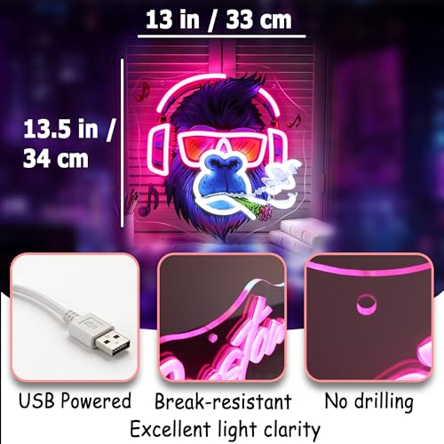 Image of Pink Neon Sign Led Neon Lights Signs for Wall Decor USB Powered Led Signs for Room Decoration-Music Monkey