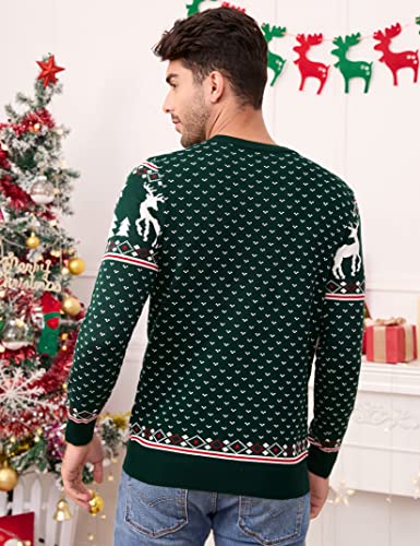 Image of MISSKY Family Christmas Sweater Crew Neck Reindeer Snowflakes Knitted Pullover for Women /Men /Kids