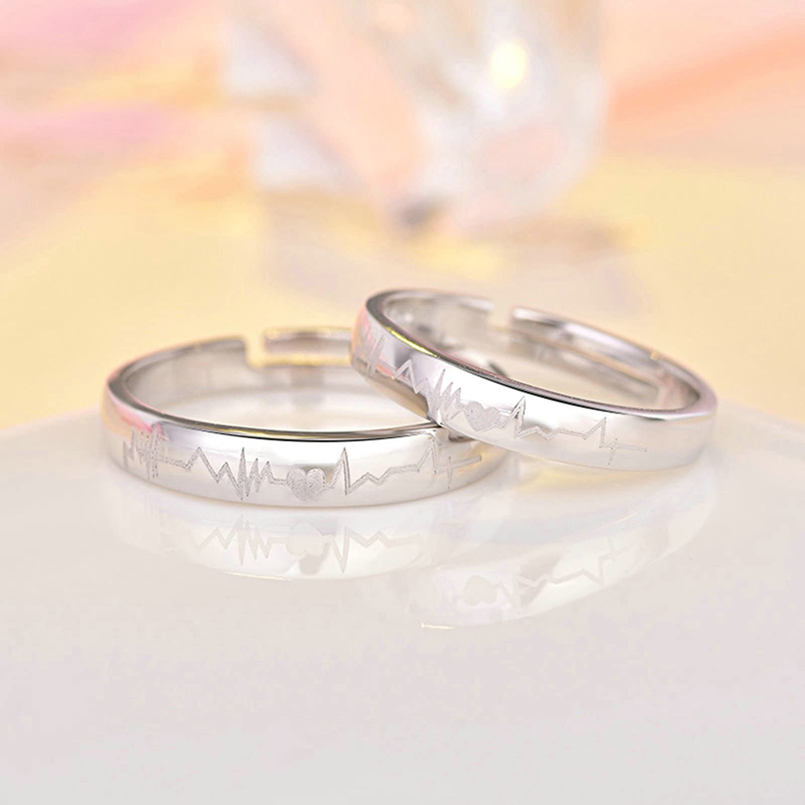 Daesar Eheringe 925 Sterling Silber, Verlobungsringe Paar Herzschlag Bandringe Eheringe Nickelfrei Partnerringe Verstellbar für 2