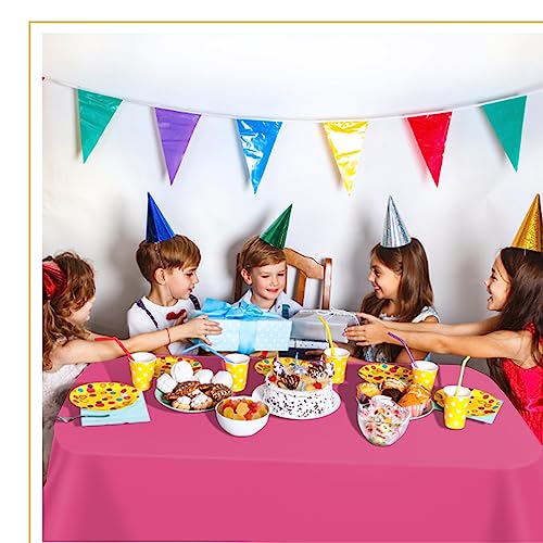 Image of tujol Hot Pink 6 Pack Plastic Table Cloth 54 inch x 108 inch, Disposable Tablecloths Rectangle Table Cover, Plastic Tablecloths for Parties