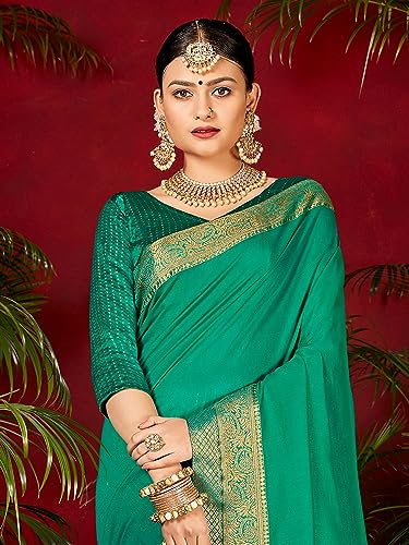 Image of AKHILAM Women's Vichitra Silk Embellished Solid Saree With Unstitched Blouse Piece (SHRINGR11001 5D Parent)