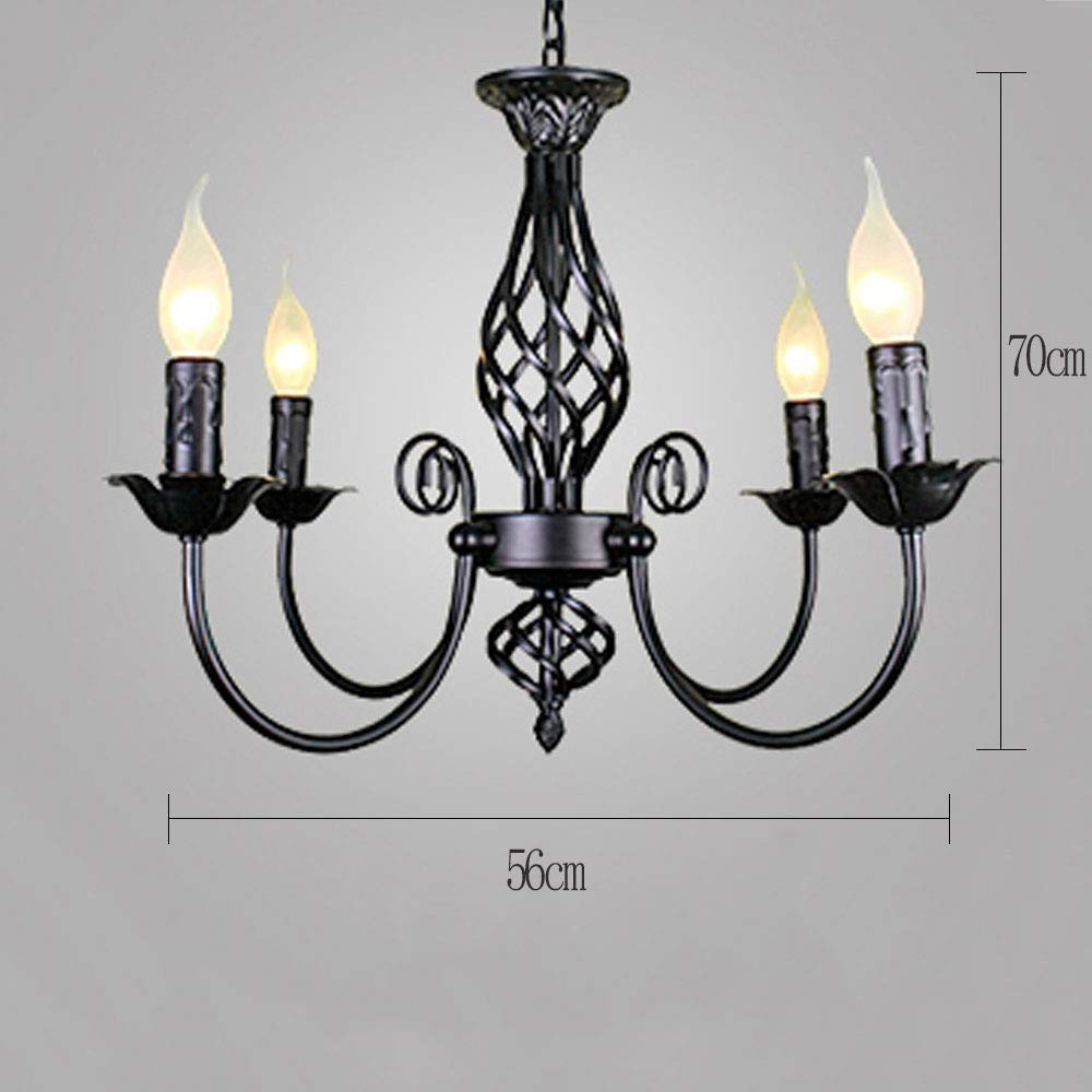 Lustre Pendentif Style Campagne Français - Fer Forgé Noir - 3 à 8 Lumières Réglable Hauteur E14 - Vintage Élégant