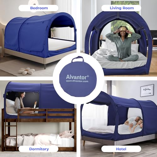 Image of Alvantor Bed Canopy Bed Tents Dream Tents Privacy Space Twin Size Sleeping Tents Indoor Pop Up Portable Frame Curtains Breathable Grey Cottage (Mattress Not Included) Reducing Light