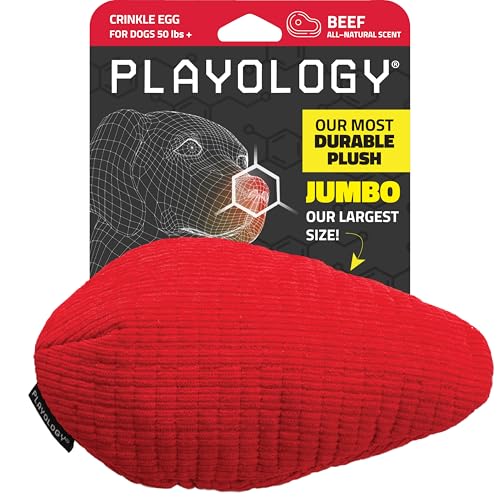 Playology Dog Toys | Plush Toy Crinkle Egg for Dogs | Jumbo Beef Scented Toy - Easy to Clean and Made from Non Toxic Materials