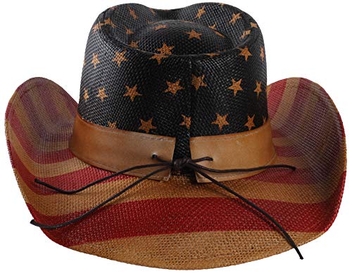 Enimay Western Outback Cowboy Hat Men's Women's Style Straw Felt Canvas (USA Eagle Band)