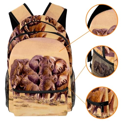 Sac à dos d'école imprimé trois éléphants d'Afrique grand format multicolore