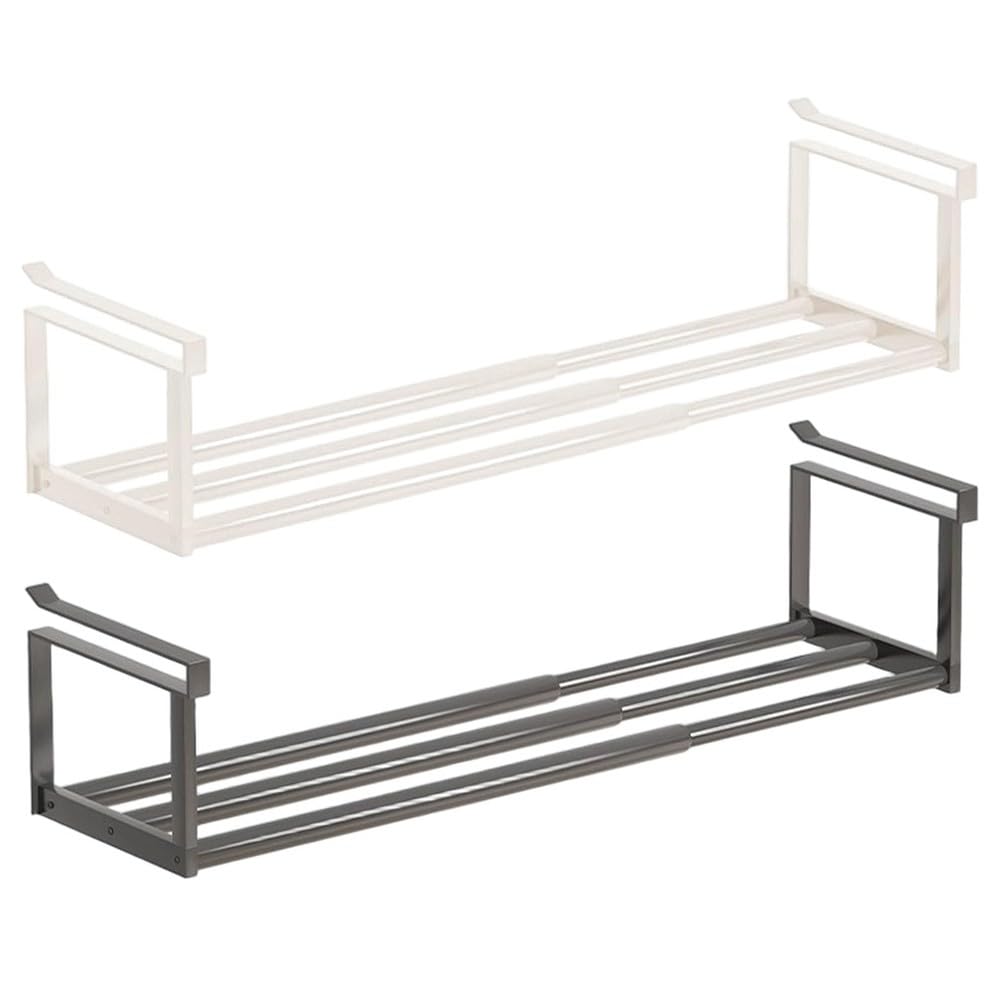 Scaffale telescopico regolabile, espandibile in acciaio al carbonio, organizer per scarpe, armadio da cucina, salvaspazio, 70 x 20 x 10 cm, bianco