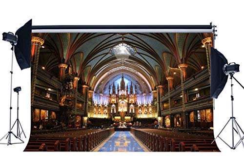 GoEoo Luxurious Old Church Backdrop 7X5FT Vinyl Wedding Ceremony Backdrops Jesus Christ Wood