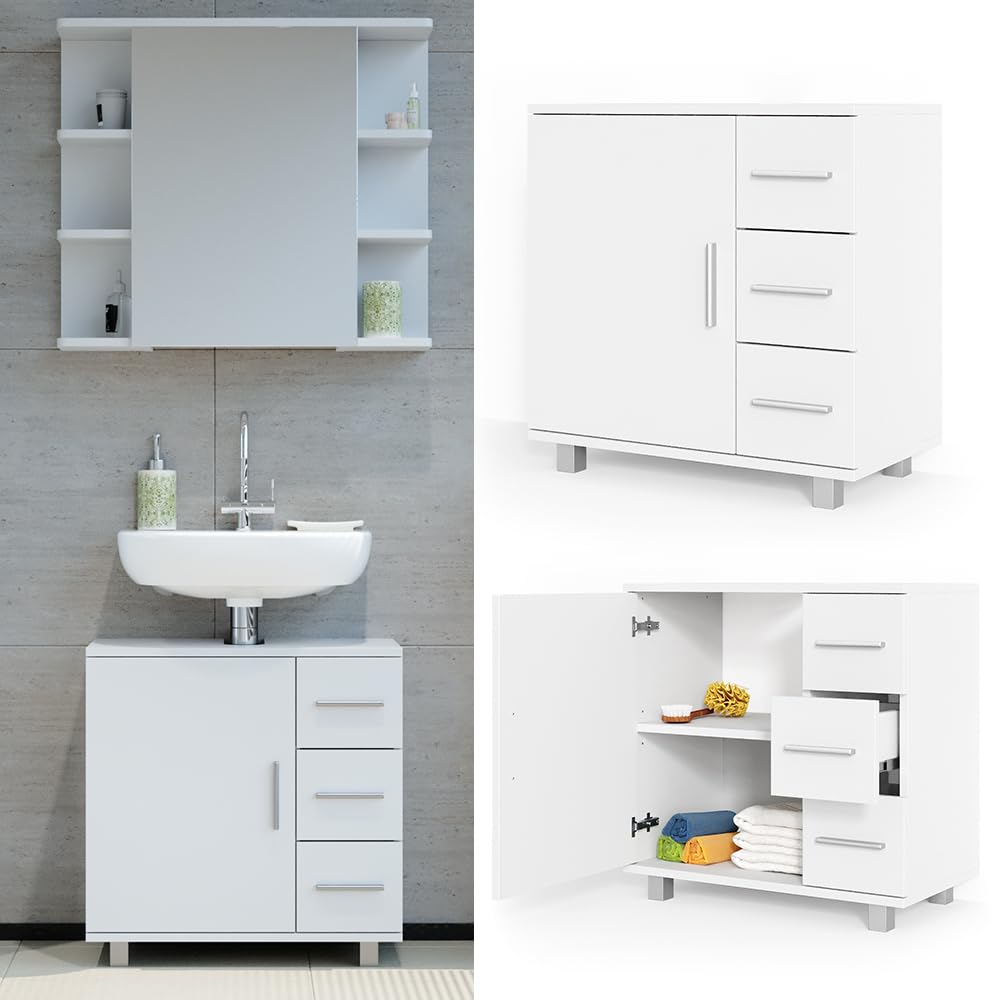Vicco Mueble bajo Lavabo Ilias, Blanco, 60 x 60.8 cm | con recorte para sifón para instalación en lavabo