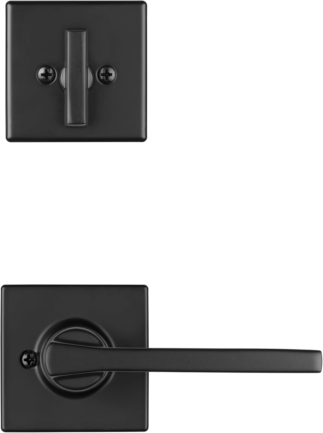 Kwikset Amador Front Door Lock Handle and Deadbolt Set, Entry Handleset Exterior with Casey Reversible Lever, Matte Black, Pick Resistant SmartKey Rekey Deadbolt Security, with Microban Protection