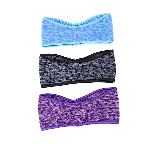 PartyKindom 3Pcs Fleece Ear Warmers Headband Non Slip Sweat Absorbent Muffs for Running Yoga Outdoor Activities Grey Blue Purple Each Color
